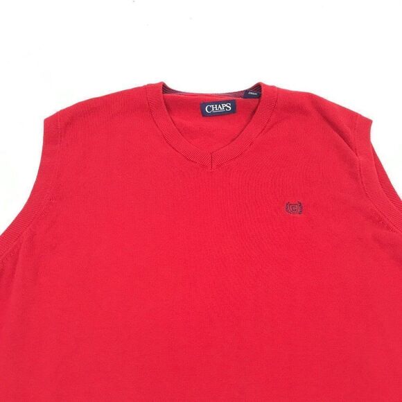 Chaps Ralph Lauren Mens Sweater Vest Red V-Neck Sleeveless Cotton Pullover XL - Picture 3 of 11